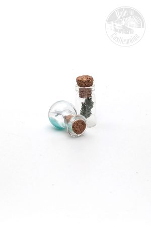 It's 2056, Castlemaine.  Water is scarce = small bottles!  
The 2 bottles represent 2 parallel futures - both living a minimalist lifestyle - one is inspired by technology & manufactured water, the other inspired by how First Nations lived.  Both futures we use less water, grow native plants and share/care for Country.Heidi